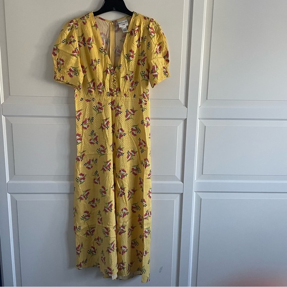 Jill Stuart puff sleeve floral print midi dress yellow 22774 - Picture 5 of 16
